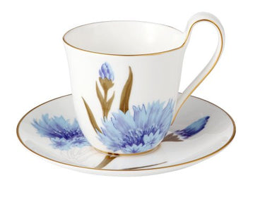 Royal Copenhagen Flora Tasse, Fine Bone China, Weiß-Blau-Gold im Sale